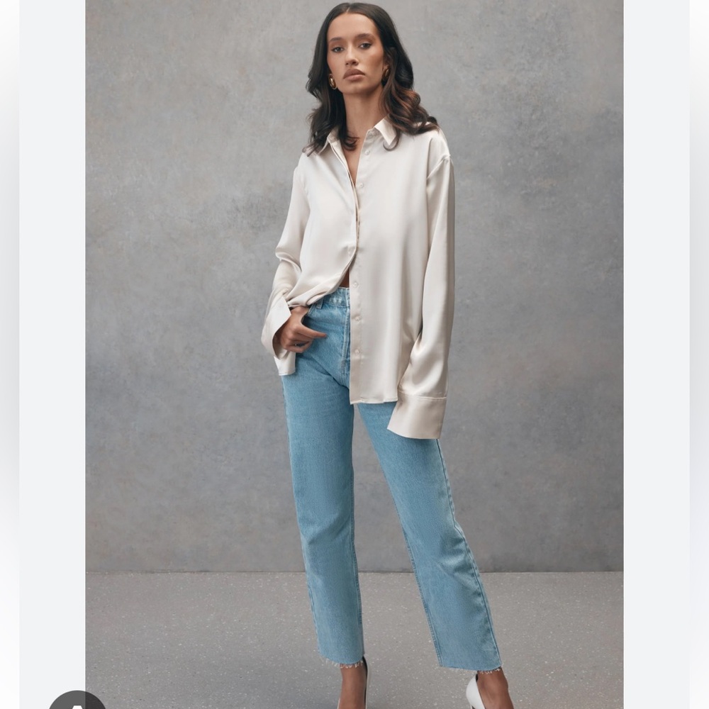 Meshki nori satin Button-Up Blouse